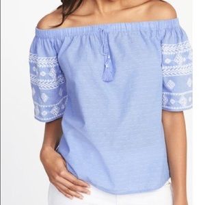 Off the Shoulder Embroidered Shirt